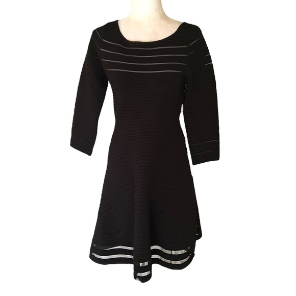 NWT Eliza J Black Mesh Striped Fit & Flare Sweater Knit Dress - M - Picture 4 of 15
